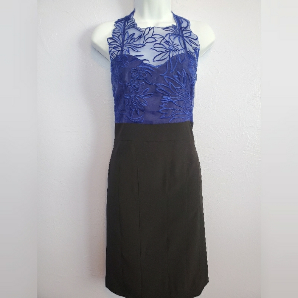 Women’s Embroidered Floral Sheer Dress — Royal Blue